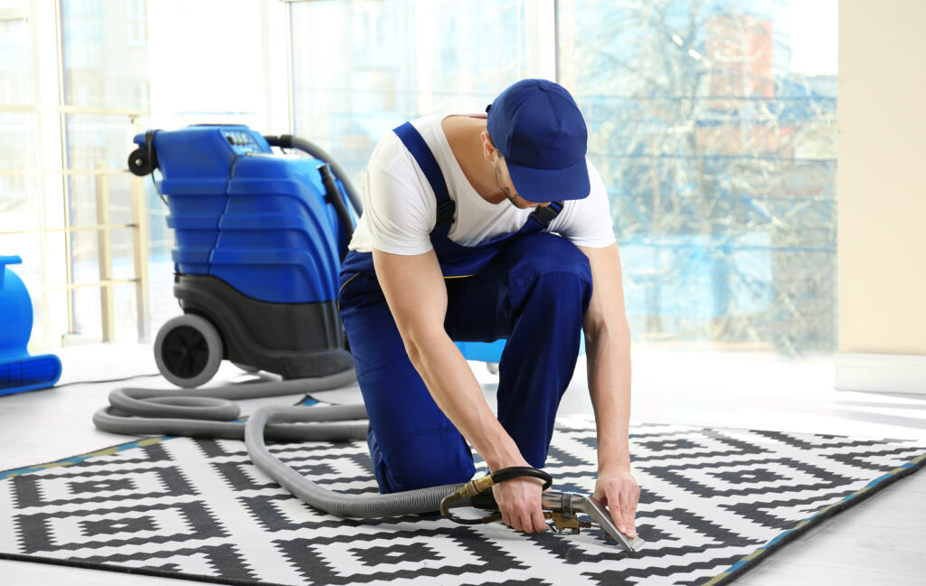 dry cleaner s employee removing dirt from carpet flat scaled