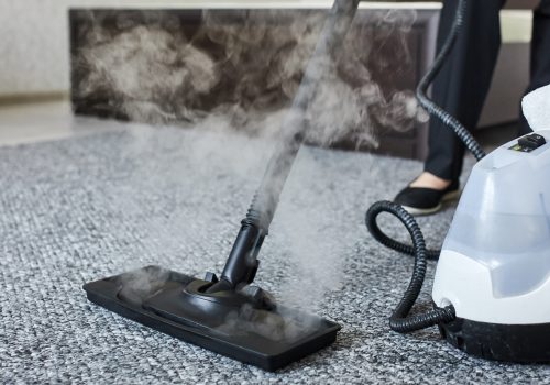 cleaning service company employee removing dirt from carpet flat with professional steam cleaner equipment close up scaled